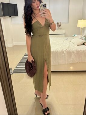 Zara Olive Green Slim Spaghetti-Strap Jumpsuit